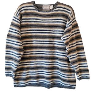 Vintage Concrete Mix Striped Slouchy Oversized Eclectic Grandpa Knit Sweater M/L